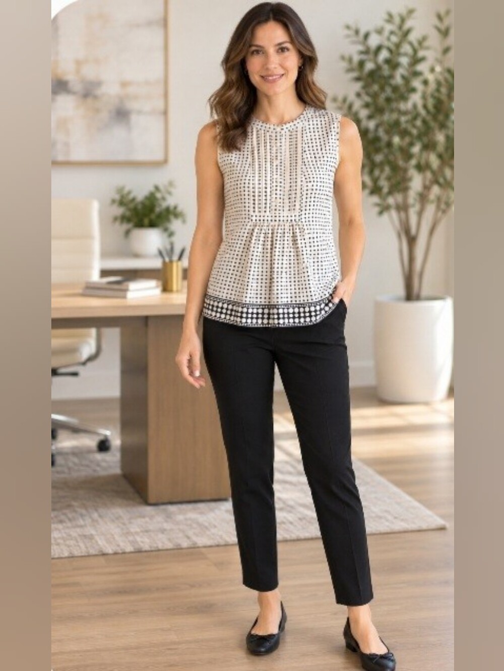 J. Crew Black White Polka Dot Sleeveless Blouse Size 4 Business Casual Office